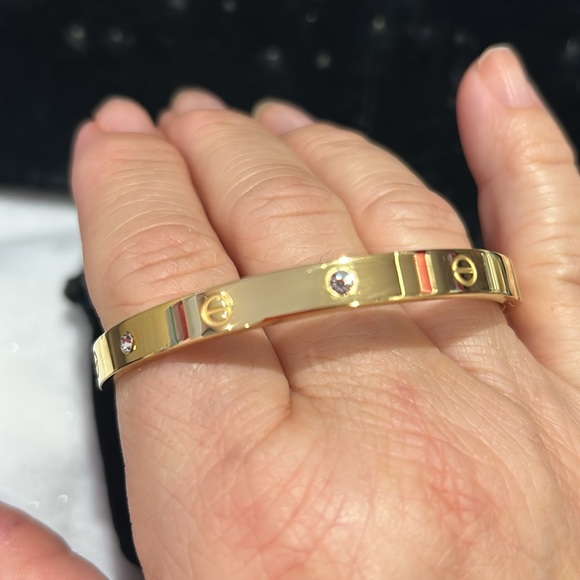 Cubic Zirconia and Screws Designer Inspired Slim Cuff Bracelet-Boutique - Picture 3 of 8